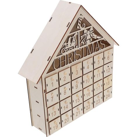 Calendario dell'Avvento in legno con casetta luminosa, riutilizzabile per il conto alla rovescia fino a Natale. (1/5)