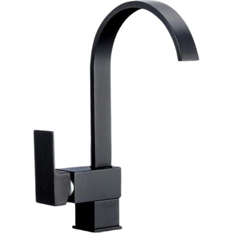 Robinet mitigeur de cuisine en laiton noir avec bec pivotant à 360°, robinet d'évier monocommande pour salle de bain et cuisine, installation facile (raccordement DIN). (1/5)