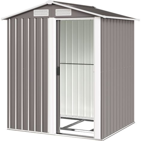 Garden Metal Tool Storage Shed Sliding Door- Sloped Roof Foundation Kit- 152 132 188cm- Grey (1/5)