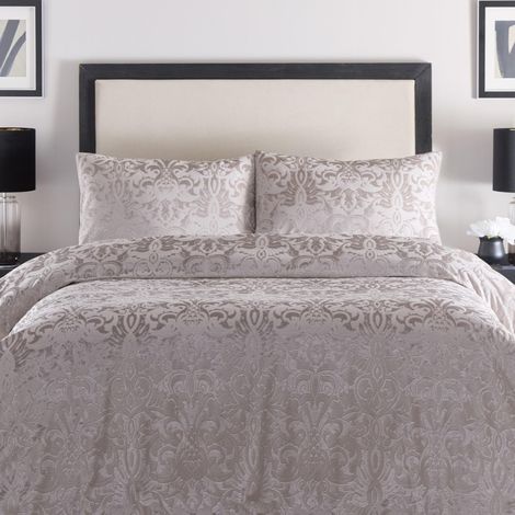 Housse de Couette damassée en Lin gaufré King Size 230 x 220 cm 2 taies d'oreiller Parure de lit damassée en Velours de Lin crème Parure de lit (1/4)
