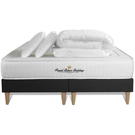 Ensemble matelas sommier Lancaster 160 x 200 cm - Couleur : Noir avec 2 oreillers et couette (1/5)