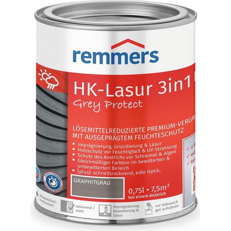 Remmers HK-Lasur 3in1 Grey Protect [plus] graphitgrau, matt, 0,75 Liter, Holzlasur, Premium Holzlasur außen, natürliche Grautöne, 3in1 Holzschutz