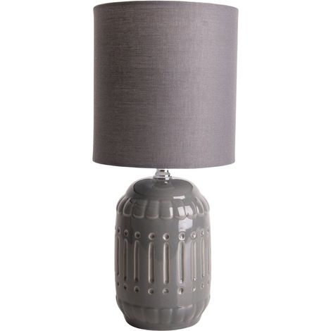 Lampe à Poser en Céramique Grise avec Abat-jour Aspect Lin Douille E14 pour Salon et Bureau - PANGIVO (1/4)