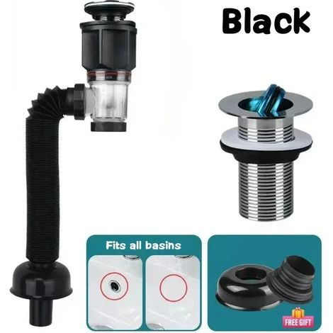 (Black0)Kitchen Bathroom Basin Drain Pipe Bath Flexible Universal Sink Sink Drain Hose Sink Basin Drain Pipe (1/4)