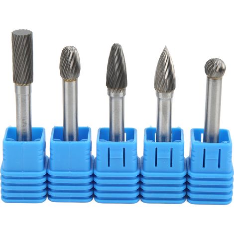 Jeu de limes rotatives à coupe unique, 5 pièces, en carbure de tungstène, tige de 6mm 1/4 pouces pour le polissage, le meulage, la sculpture sur boisADEFG
