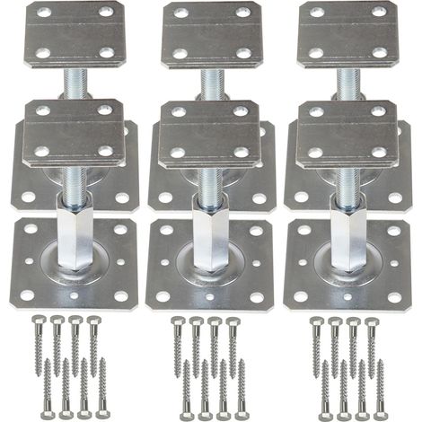 6 Supports De Poteaux, Réglable 90-160mm, Acier Galvanisé, Pour Pergola, Clôture (1/5)