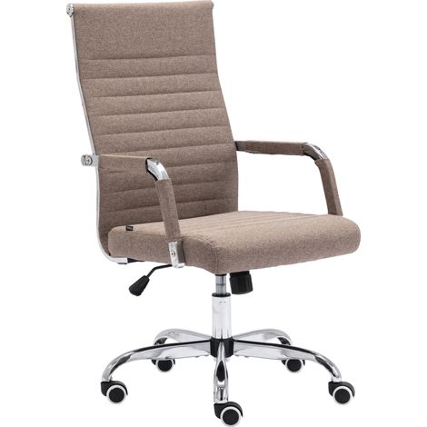 Fauteuil de bureau sur roulettes confortable hauteur réglable en tissu taupe cadre métal chromé BUR10580 (1/4)