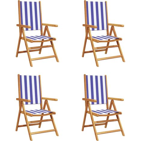 Maison Exclusive - Set di 4 sedie pieghevoli reclinabili in tessuto blu e bianco e legno massello. (1/5)