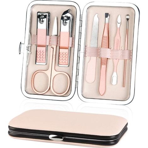 Kit Pedicure, 7pcs Coupe Ongle Professionnel Set Coupe Cuticule Acier Inoxydable, Trousse Manucure Pedicure avec Exquis La Bote pour Voyage et à la Maison (Rose Glod), (1/4)