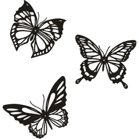 Decoración de pared de mariposas de metal de 3 piezas, adorno de pared de mariposa negra hecho de metal, decoración rústica de estilo campestre para el hogar, la oficina o el dormitorio.