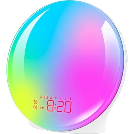 Lampe d'Éveil avec Simulation d'Aube - Réveil Électronique LED Progressif, Création d'Ambiance Lumineuse Colorée (RVB), Fonction Veilleuse et Bruit Blanc - Pour Toute la Famille
