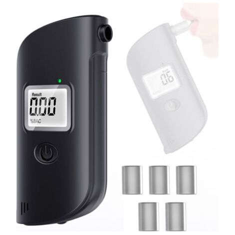 QORVA
-Éthylotest portable haute précision, détecteur d’alcool à souffle avec lumière LED et 5 embouts, support fonction alarme,de