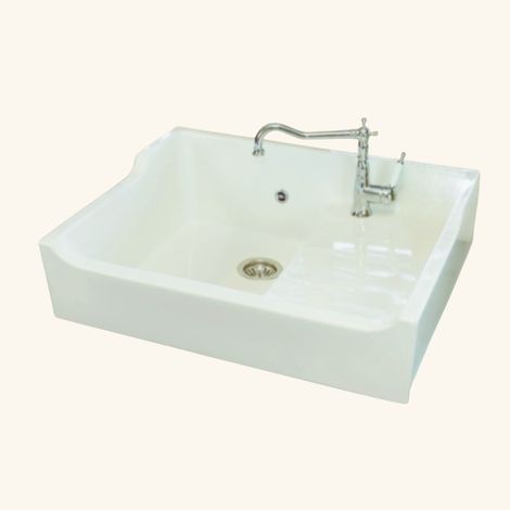 Cuisissimo – Évier timbre d'office céramique blanc 1 bac – égouttoir à droite – Pose à poser – Bonde incluse – Dimensions 800x620mm