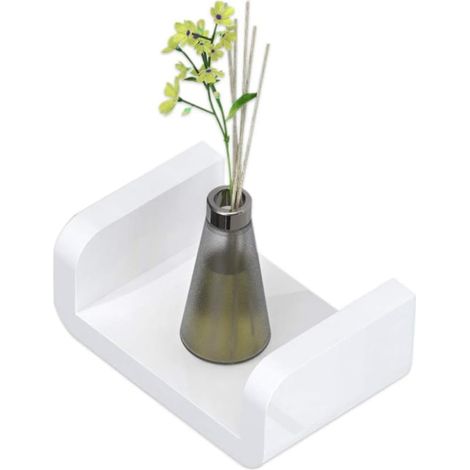 Etagère Murale Salle De Bain - Ventouse En Plastique Blanc - Forme De U Flottante - Charge Max 5 Kg - Petite Taille