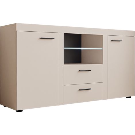 Cómoda Univio, Beige, Con cajones y puertas, Número de cajones: 2, 82x157x40cm, LED