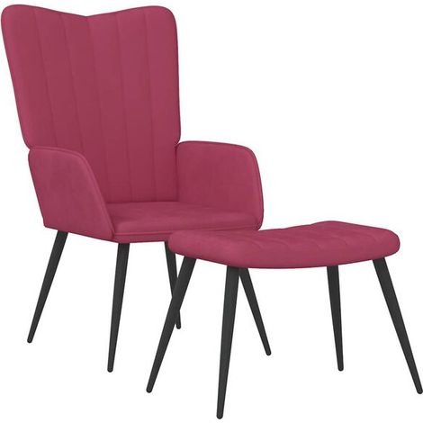Une chaise longue avec repose-pieds, en velours bordeaux. (1/5)