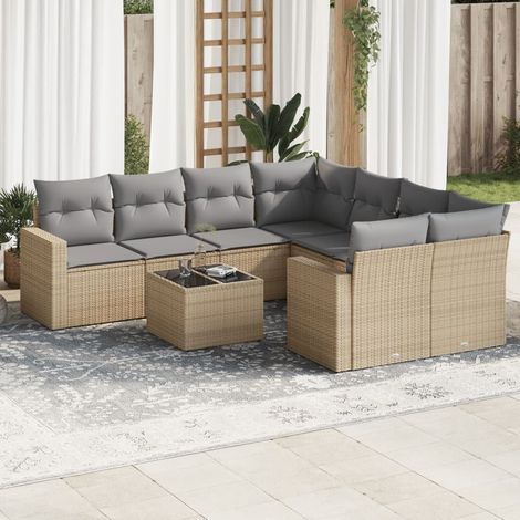 vidaXL Set Divano da Giardino 9 pz con Cuscini Beige in Polyrattan (1/3)