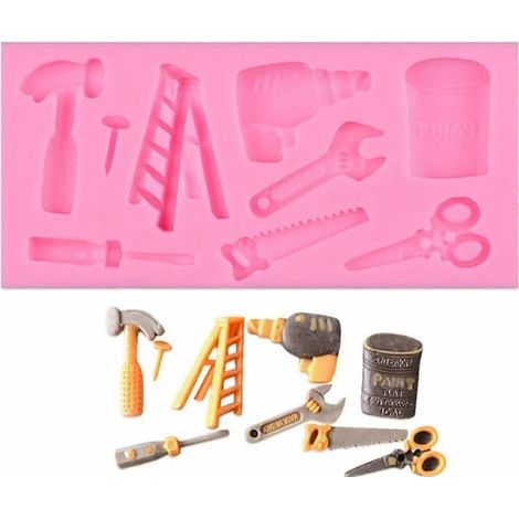 2 outils de quincaillerie: moule à gelée en silicone, échelle, marteau, tournevis, ciseaux, outils de décoration de gâteaux et chocolat [RONg] (1/4)