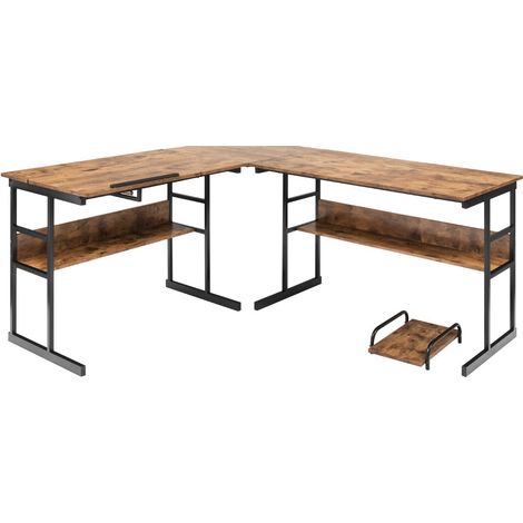 Bureau d'angle en forme de L 170 x 150 x 75 cm ajustable à plateau inclinable moderne en bois d'ingénierie café