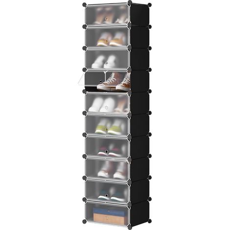 WOLTU Zapatero Modular Estantería por Módulos DIY Zapatero con 10 estantes Almacenamiento para Habitación salón Baño 47x35x170cm Negro