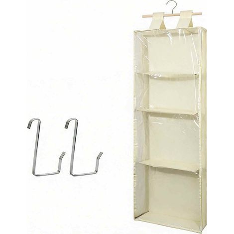 Sac de rangement pour jouets à suspendre à la porte, gain de place, grande capacité, anti-poussière, avec fermeture éclair et 4 poches transparentes pour serviettes et chaussures, beige (1/4)