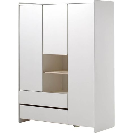 BODHI WHITE - Armoire 3 Portes 2 Tiroirs Blanche et Bois (1/4)