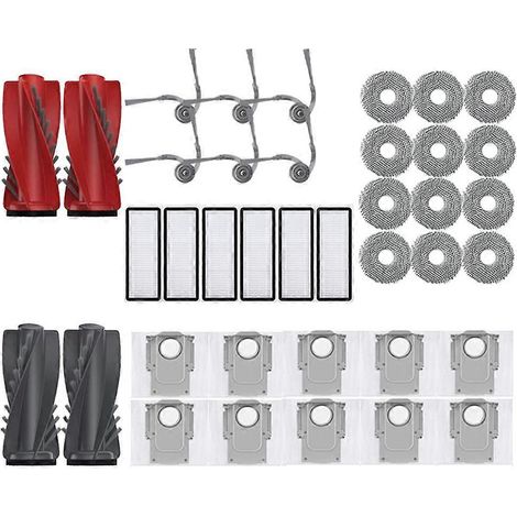 Accessoires pour aspirateur robot Roborock Qrevo Curv : rouleau principal, brosse latérale, filtre HEPA, chiffon de nettoyage et sac à poussière. (1/5)