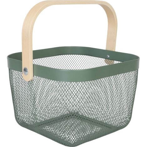 Cesta de almacenamiento de metal con asa de madera (1/5)