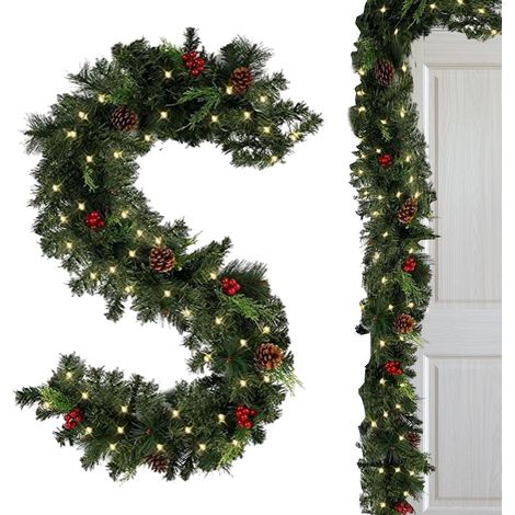 Guirlande de Noël d'extérieur  Guirlande lumineuse de Noël – Pin  artificiel de 1,5 m d'épaisseur, fonctionne avec des piles, lumières décoratives pour extérieur et intérieur (1/5)