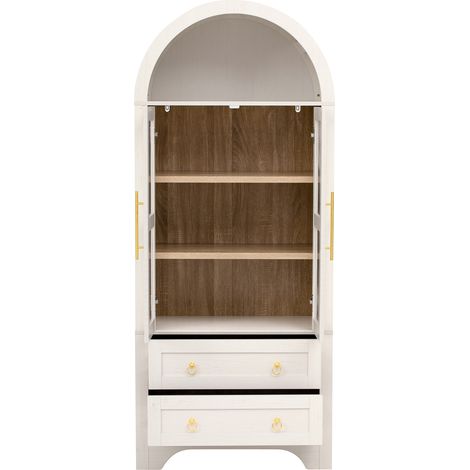 Highboard 76,2x40,1x180 cm en MDF et verre blanc, rangement intégré pour salle à manger – MEUBLIV (1/5)
