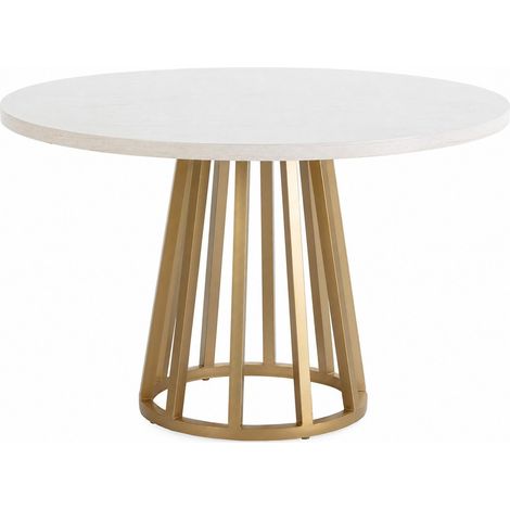 Table à manger ronde en bois et métal - blanc et doré (1/4)
