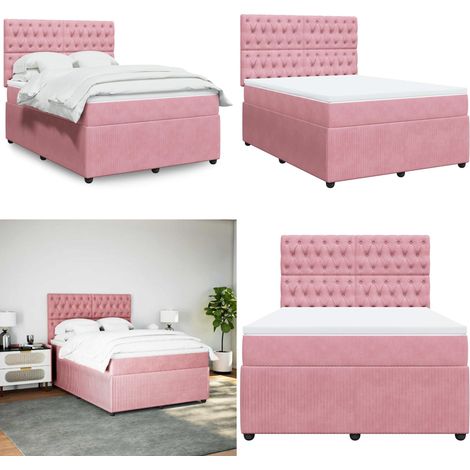 vidaXL Sommier à lattes de lit avec matelas Rose 140x190 cm Velours (1/5)