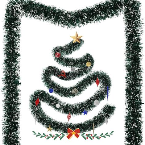 Guirlande de Noël Vert Foncé - 4 Pièces Sapin Artificiel Ø 13 cm, 12 M Décoration d'Arbre pour Cheminée, Escalier, Intérieur, Extérieur - Lametta (1/5)