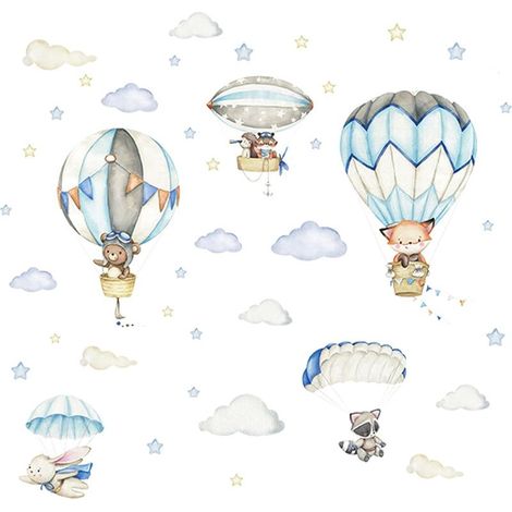 1 Jeu Animal Montgolfière Autocollant Mural Stickers Muraux Animaux en Montgolfière Stickers Muraux Montgolfières pour Chambre Enfants Bébé Pépinière Decor (1/5)