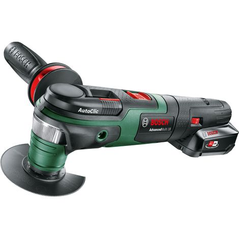 Outil multifonction sans fil Bosch AdvancedMulti 18 (1 batterie, système 18 volts, pour accessoires Starlock, jeu de papier de verre 6 pièces, 5 accessoires)