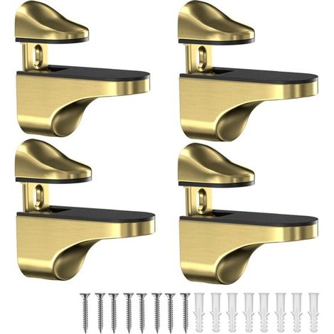 Glasregalhalterungen, 4-teiliges Set verstellbarer Wandregalhalterungen, Montagehalterungen, Wandhalterungen für Glasregale, Goldfarben
