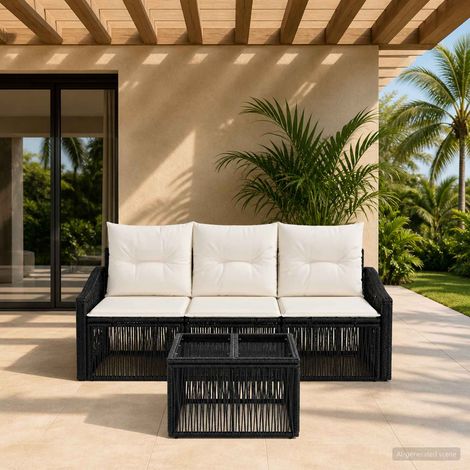 Salon de jardin modulable 4 pièces en polyrotin noir avec coussins, 33.75kg - PANGIVO (1/5)