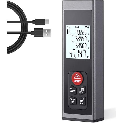 Digital Laser Distance Meter - Type-C Rechargeable Laser Rangefinder with LCD Backlight M/in/ft Multiple Measurement Modes Pythagorean Measurements of Distance, Area and Volume (1/5)