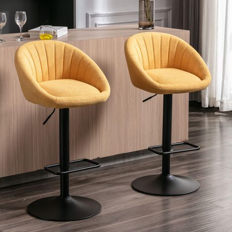 Wahson Bar Stools Set of 2 in Towel Fabric Modern Swivel Counter Chairs Height Adjustable for Kitchen Home Bar, Yellow