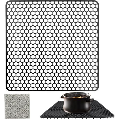 1 Tapis D'évier, Silicone, 30,5x30,5cm, Antidérapant, Résistant Chaleur, Gris Foncé, Cuisine (1/5)