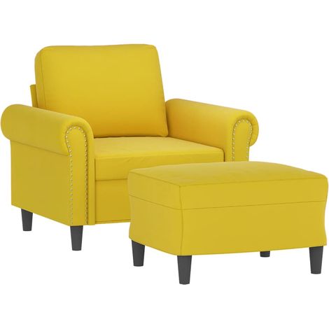 Fauteuil avec repose-pied jaune 60 cm velours vidaXL (1/5)