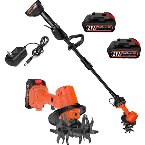 Motobineuse Électrique sans Fil, 21V Mini Bineuse Électrique 2x3000mAh Batterie, 235 RPM, Largeur/Profondeur de Travail 10/10 cm, Manche Amovible, pour Jardin, Travaux du Sol, Potager (1/5)