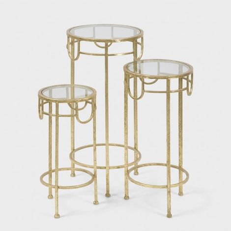 3er-Set runde Beistelltische aus Metall und Glas Gold (1/5)