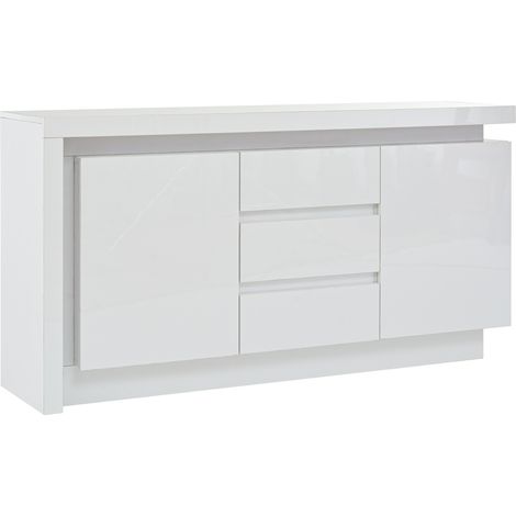 Aparador blanco brillante con LED 140 x 35 x 72 cm, 2 puertas y 3 cajones HOMVRA (1/5)
