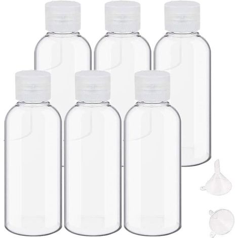BelleRise - 6 Pièces Flacons Vide de Voyage, 100ml Bouteilles Voyage en Plastique vides avec 2 Petits entonnoirs, Vides Petit Flacon (1/5)