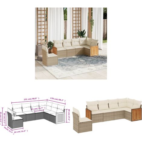 6-tlg. Garten-Sofagarnitur mit Kissen Beige Poly Rattan - Gartensofas - Outdoor Möbel - Lounge Set - Gartenlounge - Rattan Gartenmöbel - Home & Living (1/3)