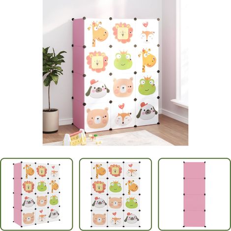 Rangement enfants -  Armoire de rangement pour enfants avec 12 cubes Rose PP (1/5)