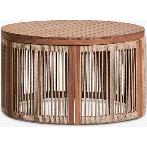 SKLUM Runder Garten-Couchtisch Ø70 cm aus Akazienholz und geflochtenem Serel-Seil Akazie Braun