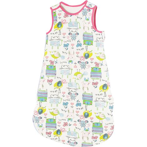 Sac de couchage bébé coton sans manches, ourlet large motifs adorables, couverture portable respirante type 1 L jusqu'à 95 cm, chaud et doux. (1/5)