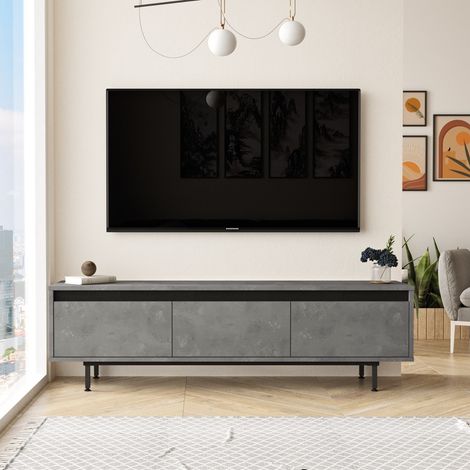 TV-Möbel Maya Silber Schwarz Melamin 160x45,2x35,5 cm